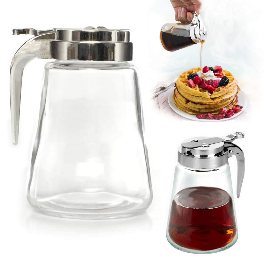12 Oz Glass Syrup Dispenser Honey Maple Jar Dressing Creamer Sugar Clear Glass